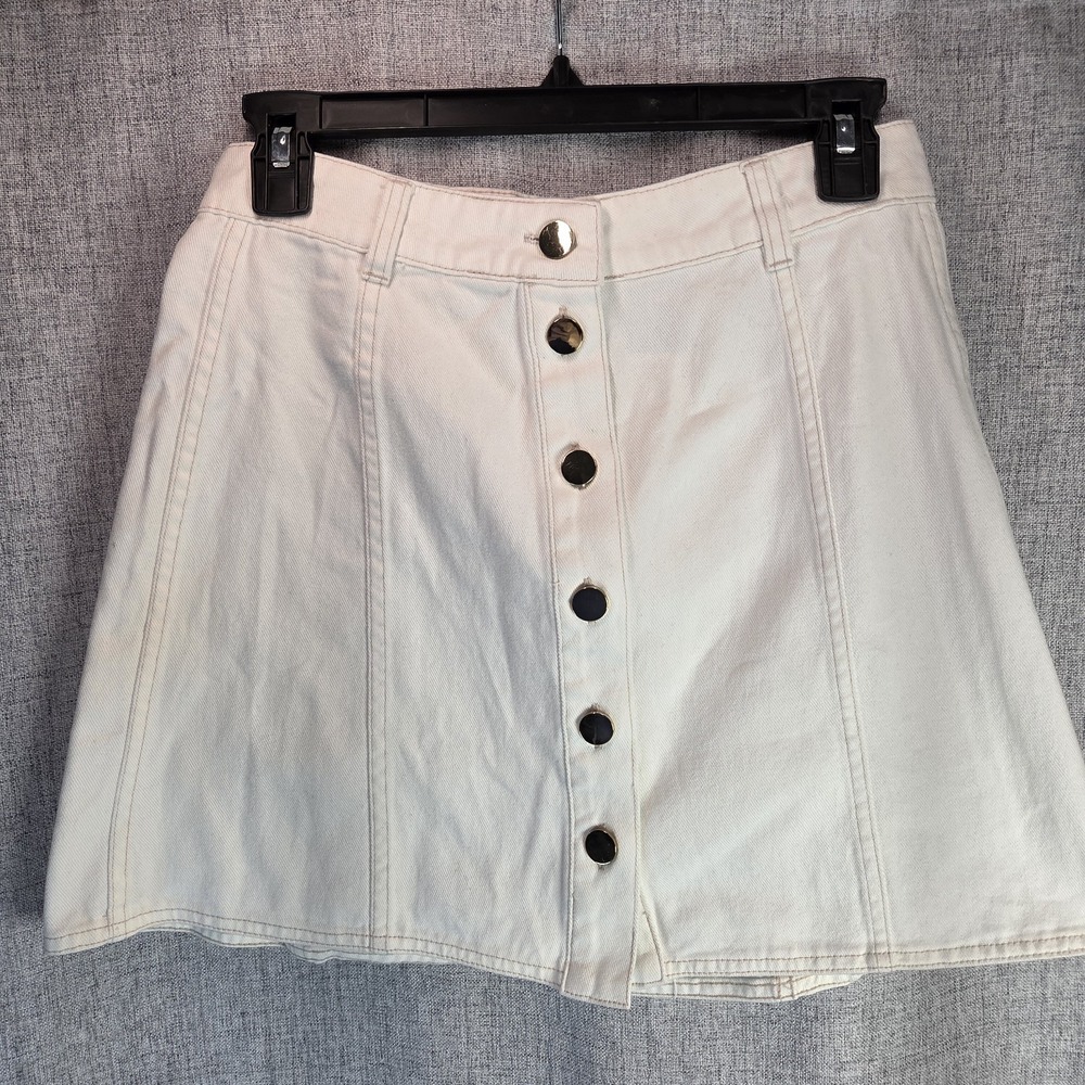 DIVIDED H&M Button‎ Down White Y2K Denim Mini Skirt Women's Size 4 Boho Festival